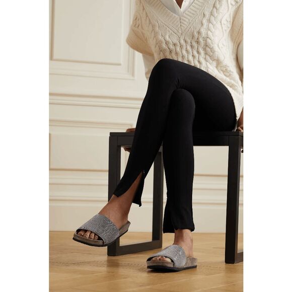 BRUNELLO CUCINELL Bead-embellished suede slides EU36/US6 $995 - Picture 1 of 14